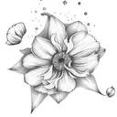 Flower bouquet with a snow drop, daffodil, morning glory, cosmos, Chrysenthemum and a narsissus tattoo design idea