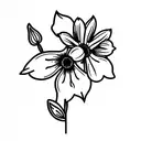 Flower bouquet with a snow drop, daffodil, morning glory, cosmos, Chrysenthemum and a narsissus tattoo design idea