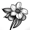 Flower bouquet with a snow drop, daffodil, morning glory, cosmos, Chrysenthemum and a narsissus tattoo design idea