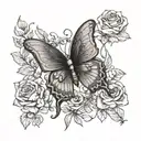 breast cancer ribbon and neurodiverse butterfly with flowers growing tattoo design idea
