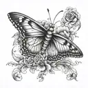 breast cancer ribbon and neurodiverse butterfly with flowers growing tattoo design idea