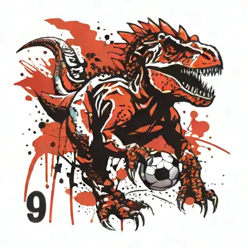 dinosaur, jersey soccer with number 9 tattoo design idea