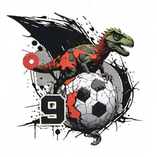 dinosaur with a jersey soccer number 9 tattoo design idea