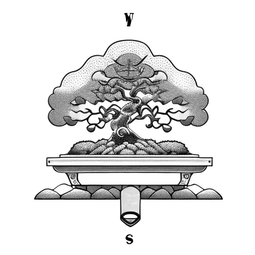 bonsai tree with a compass  tattoo design idea