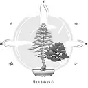 bonsai tree with a compass  tattoo design idea