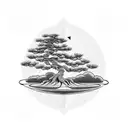 bonsai tree with a compass  tattoo design idea