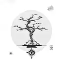 bonsai tree with a compass  tattoo design idea