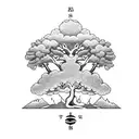 bonsai tree with a compass  tattoo design idea