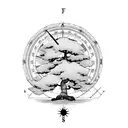 bonsai tree with a compass  tattoo design idea