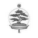 bonsai tree with a compass  tattoo design idea