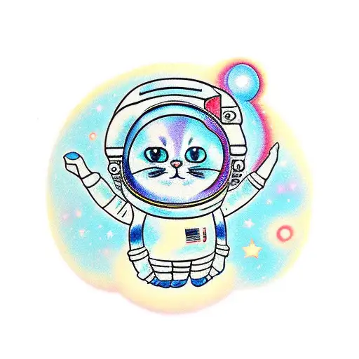 a astronaut cute cat all body in the galaxy tattoo design idea