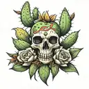 cactus with a bull skull and a tumbleweed   tattoo design idea