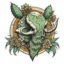 cactus with a bull skull and a tumbleweed   tattoo design idea