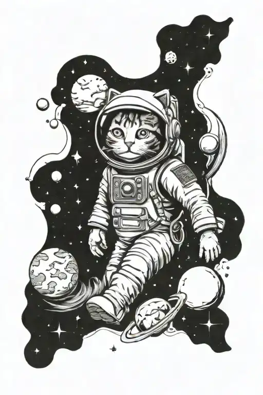 Cat In Space With Astronaut tattoo design idea