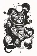 Cat In Space With Astronaut tattoo design idea