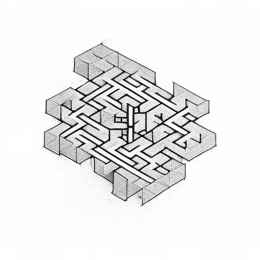 Handball court transformed into a blackwork maze tattoo design idea