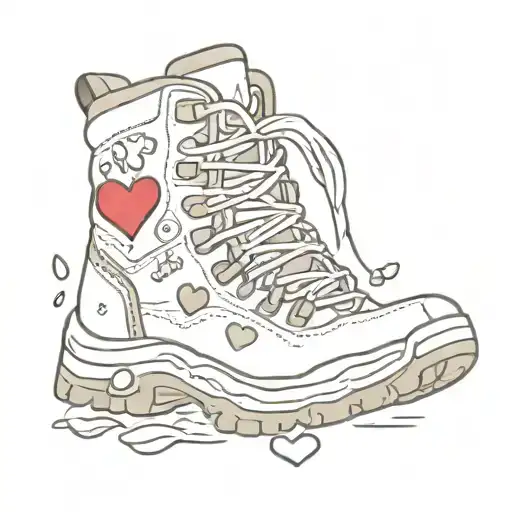 woman's hiking boot with hearts and paw prints  tattoo design idea