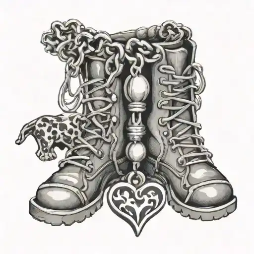 charm bracelet with hiking boot, hearts, and paw prints  tattoo design idea