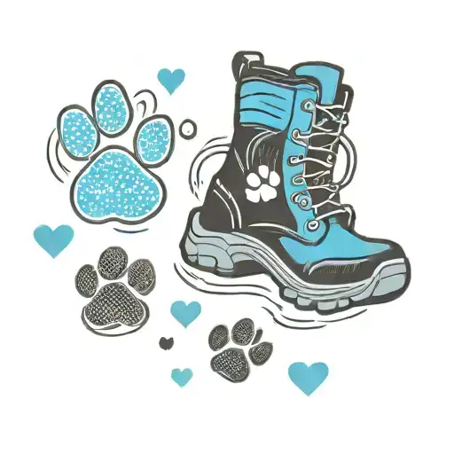 hiking boot with hearts and doggie paw prints  tattoo design idea