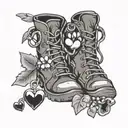 charm bracelet with hiking boot, hearts, and paw prints  tattoo design idea