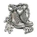 charm bracelet with hiking boot, hearts, and paw prints  tattoo design idea