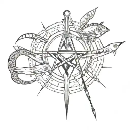 memorial tattoo with fishing and masonic symbol tattoo design idea