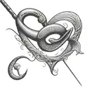 fishing hook fishing pole with fingerprint heart tattoo design idea