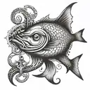 A stylized fish hook adorned with masonic emblems, combining the client's love for fishing and the masonic lodge tattoo design idea