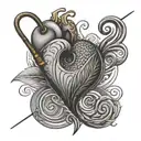 fishing hook fishing pole with fingerprint heart tattoo design idea