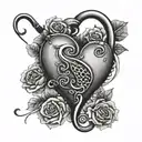 fishing hook fishing pole with fingerprint heart tattoo design idea