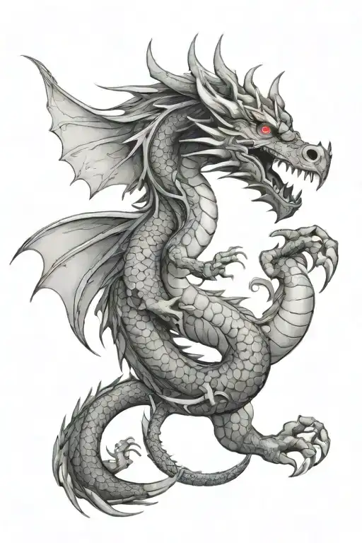 dragon with maori style body and realistic face with ooen wings  tattoo design idea