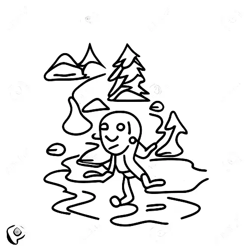 stick figure person pushing a boulder up hill tattoo design idea