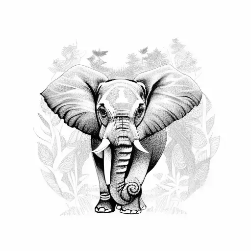 A majestic elephant standing in a lush rainforest tattoo design idea