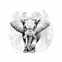 A majestic elephant standing in a lush rainforest tattoo design idea
