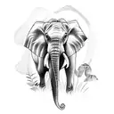 A majestic elephant standing in a lush rainforest tattoo design idea