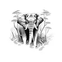 A majestic elephant standing in a lush rainforest tattoo design idea