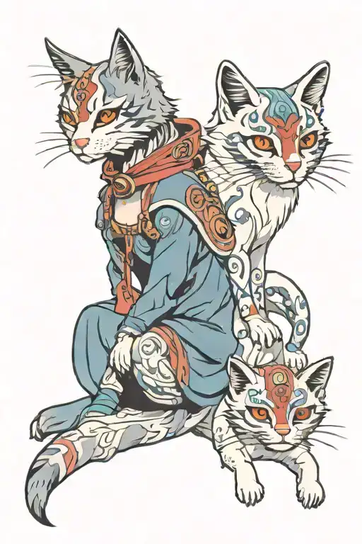 Cat and Mononoke princess related tattoo design idea