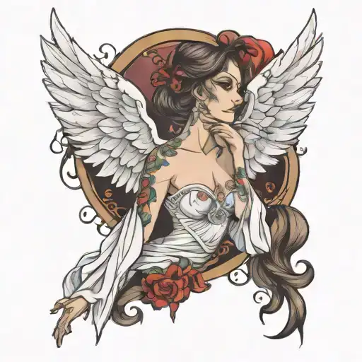 555 inbetween angel tattoo design idea