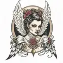 555 inbetween angel tattoo design idea