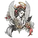 555 inbetween angel tattoo design idea