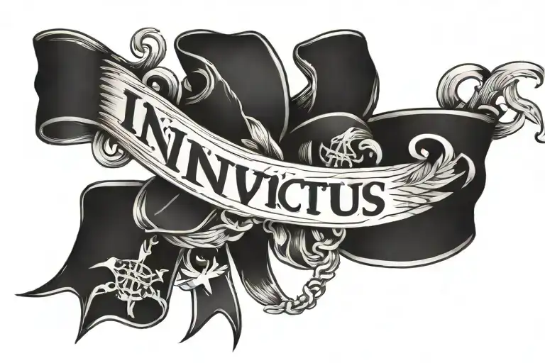 Ribbon banner that says "Invictus" tattoo design idea