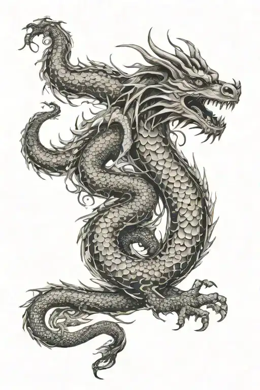 The dragon’s body wraps around the arm, with its tail near the wrist or lower arm, and its head near the shoulder or up tattoo design idea