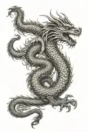 The dragon’s body wraps around the arm, with its tail near the wrist or lower arm, and its head near the shoulder or up tattoo design idea