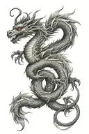 The dragon’s body wraps around the arm, with its tail near the wrist or lower arm, and its head near the shoulder or up tattoo design idea