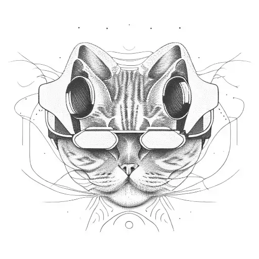 A cat wearing virtual reality goggles immersed in a digital world tattoo design idea