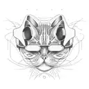 A cat wearing virtual reality goggles immersed in a digital world tattoo design idea