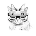 A cat wearing virtual reality goggles immersed in a digital world tattoo design idea