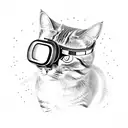 A cat wearing virtual reality goggles immersed in a digital world tattoo design idea