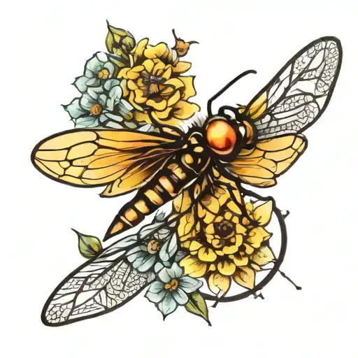 dragonfly's flying with bees flying tattoo design idea