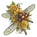 dragonfly's flying with bees flying tattoo design idea
